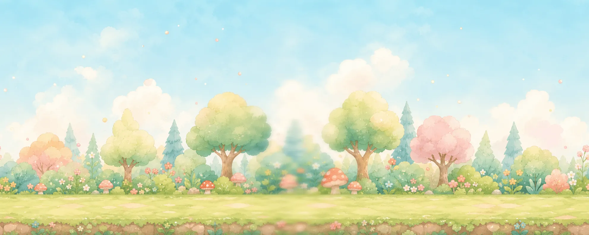 A soft storybook forest of pastel trees